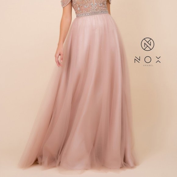 Off Shoulder Lace Bodice Prom Dress NXL342 - Picture 3 of 5